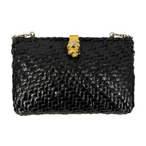 Vintage Talbots Woven Wicker Purse Black Chain Strap Clutch